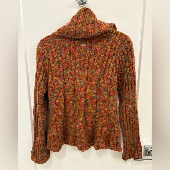 Prana Multicolor Wool Blend Cable Knit Cowl Neck Cardigan Size Small - Picture 11 of 16